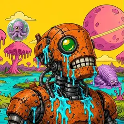 Oozlings #3236, Rusty Robot · Turquoise Swamp