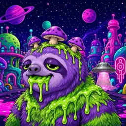 Oozlings #3242, Slime Sloth · Neon City