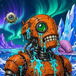 Oozlings #3251, Rusty Robot · Aurora Ice