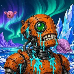 Oozlings #3286, Rusty Robot · Aurora Ice