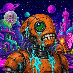 Oozlings #329, Rusty Robot · Neon City