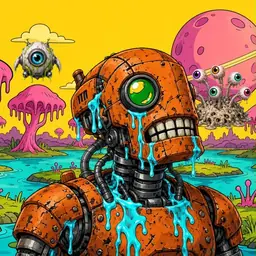 Oozlings #3307, Rusty Robot · Turquoise Swamp