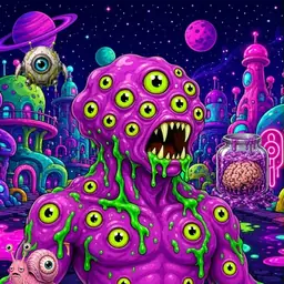 Oozlings #3349, Mutated Eyeball Cluster · Neon City