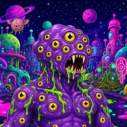 Oozlings #3358, Eyeball Cluster · Neon City