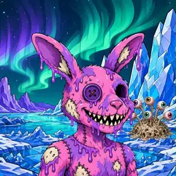 Oozlings #3371, Zombie Bunny · Aurora Ice