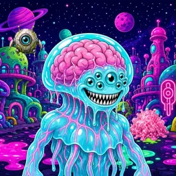 Oozlings #3376, Jellyfish Brain · Neon City
