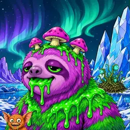Oozlings #3389, Mutated Slime Sloth · Aurora Ice