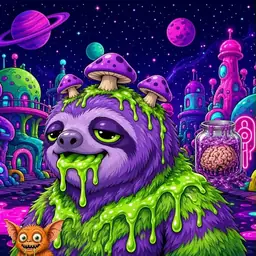 Oozlings #3404, Slime Sloth · Neon City