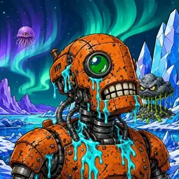 Oozlings #3405, Rusty Robot · Aurora Ice