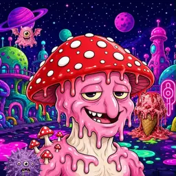 Oozlings #341, Mushroom Head · Neon City