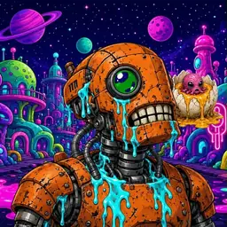 Oozlings #343, Rusty Robot · Neon City