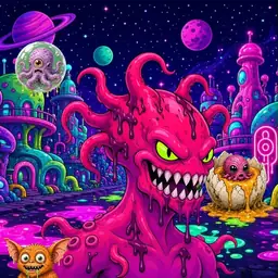 Oozlings #3436, Mutated Squid · Neon City