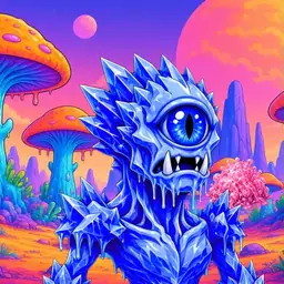Oozlings #3455, Mutated Ice Cyclops · Mushroom Desert