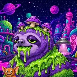 Oozlings #3456, Slime Sloth · Neon City