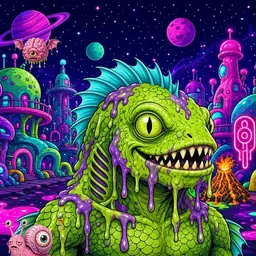 Oozlings #3457, Swamp Fish · Neon City