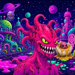 Oozlings #3461, Mutated Squid · Neon City