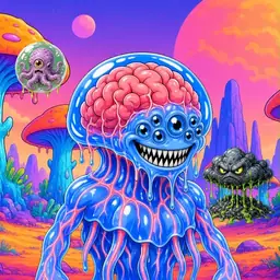 Oozlings #3470, Mutated Jellyfish Brain · Mushroom Desert