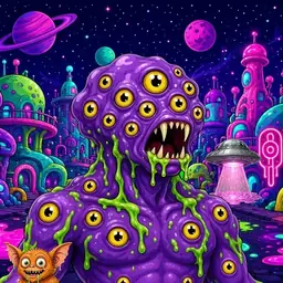 Oozlings #3497, Eyeball Cluster · Neon City