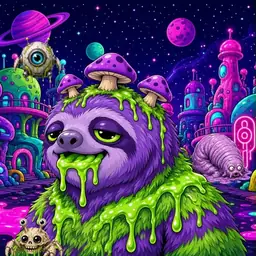 Oozlings #3526, Slime Sloth · Neon City