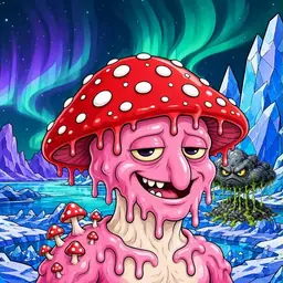 Oozlings #3574, Mushroom Head · Aurora Ice