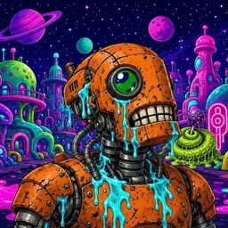 Oozlings #3585, Rusty Robot · Neon City