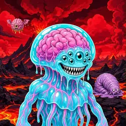 Oozlings #3589, Jellyfish Brain · Lava Fields