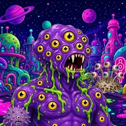 Oozlings #3591, Eyeball Cluster · Neon City