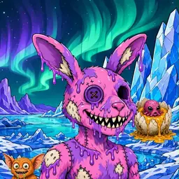 Oozlings #362, Zombie Bunny · Aurora Ice