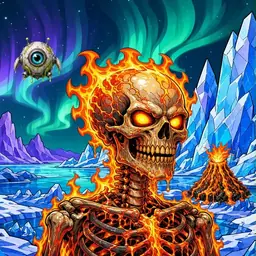 Oozlings #3621, Fire Skull · Aurora Ice