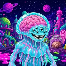 Oozlings #3624, Jellyfish Brain · Neon City