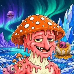 Oozlings #3639, Mutated Mushroom Head · Aurora Ice