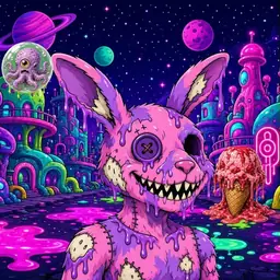 Oozlings #3645, Zombie Bunny · Neon City