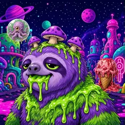 Oozlings #3655, Slime Sloth · Neon City