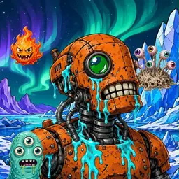 Oozlings #3682, Rusty Robot · Aurora Ice