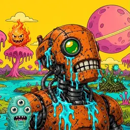 Oozlings #37, Rusty Robot · Turquoise Swamp