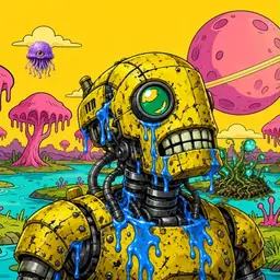 Oozlings #371, Mutated Rusty Robot · Turquoise Swamp