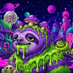 Oozlings #3746, Slime Sloth · Neon City