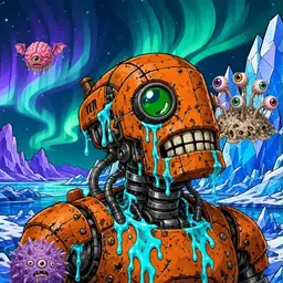 Oozlings #3748, Rusty Robot · Aurora Ice