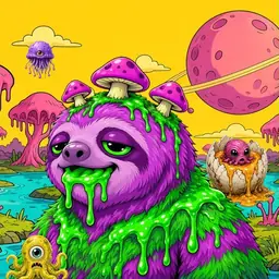 Oozlings #3755, Mutated Slime Sloth · Turquoise Swamp