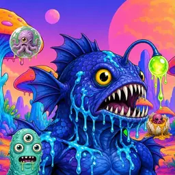 Oozlings #376, Anglerfish · Mushroom Desert