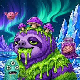Oozlings #3764, Slime Sloth · Aurora Ice