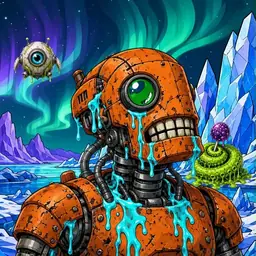 Oozlings #377, Rusty Robot · Aurora Ice
