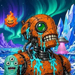 Oozlings #3828, Rusty Robot · Aurora Ice
