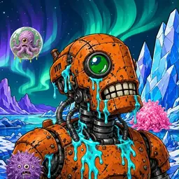 Oozlings #383, Rusty Robot · Aurora Ice