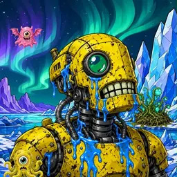 Oozlings #3867, Mutated Rusty Robot · Aurora Ice