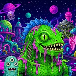 Oozlings #3871, Mutated Swamp Fish · Neon City