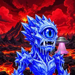 Oozlings #3873, Mutated Ice Cyclops · Lava Fields
