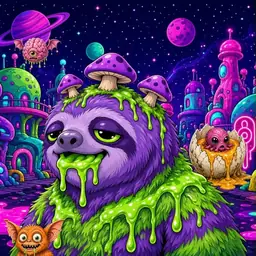 Oozlings #3896, Slime Sloth · Neon City