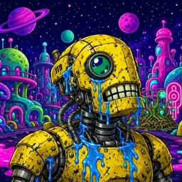 Oozlings #3916, Mutated Rusty Robot · Neon City