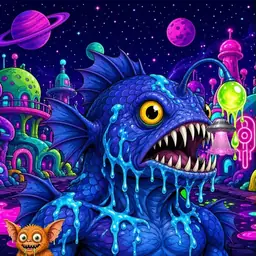 Oozlings #395, Anglerfish · Neon City